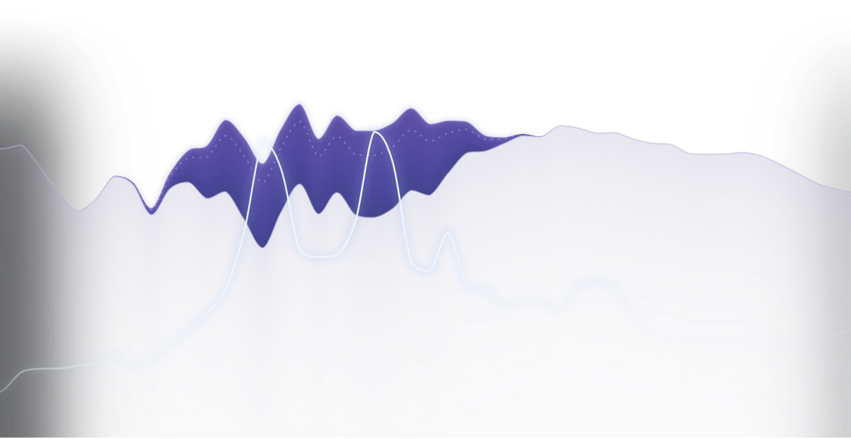 The same moment with Andrum: the music steps down in violet where it hid the voice, and the voice's line stands clear above it.