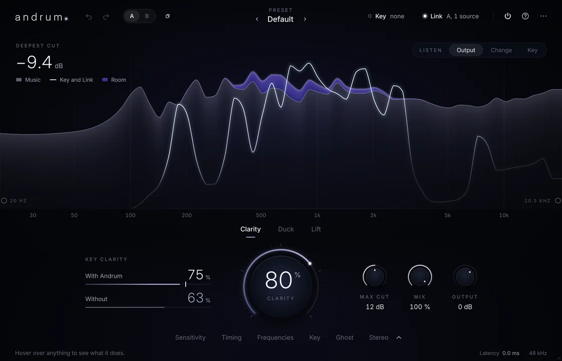 Andrum on a music track in a video editor, linked to the dialogue. Violet shows where the music gives way to the dialogue's white line.