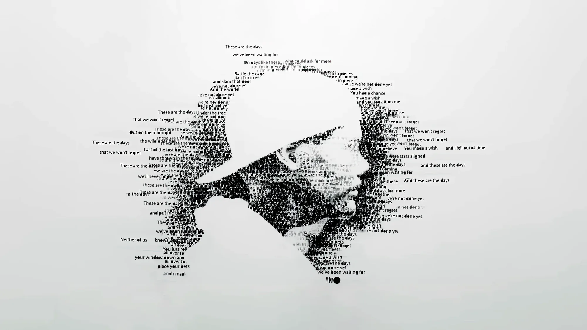 A portrait of Avicii in profile, built from the lyrics of The Days.
